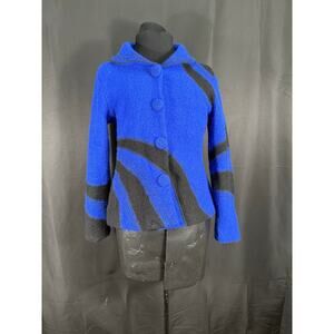 Vintage Carson Indigo Blue & Black Wool Blazer Button Up Coat Jacket Woman's S